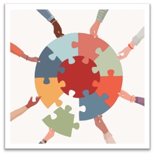 Illustration of hands holding puzzle pieces completing a circle