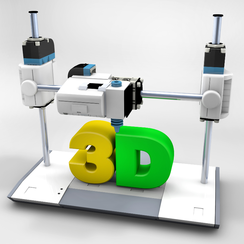 Graphic of a 3D printer printing the number 3 and the letter d