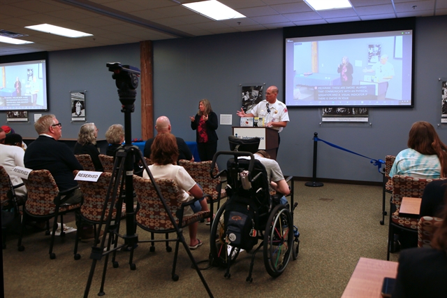 Milwaukee Fire Chief Aaron Lipski speaks to the crowd