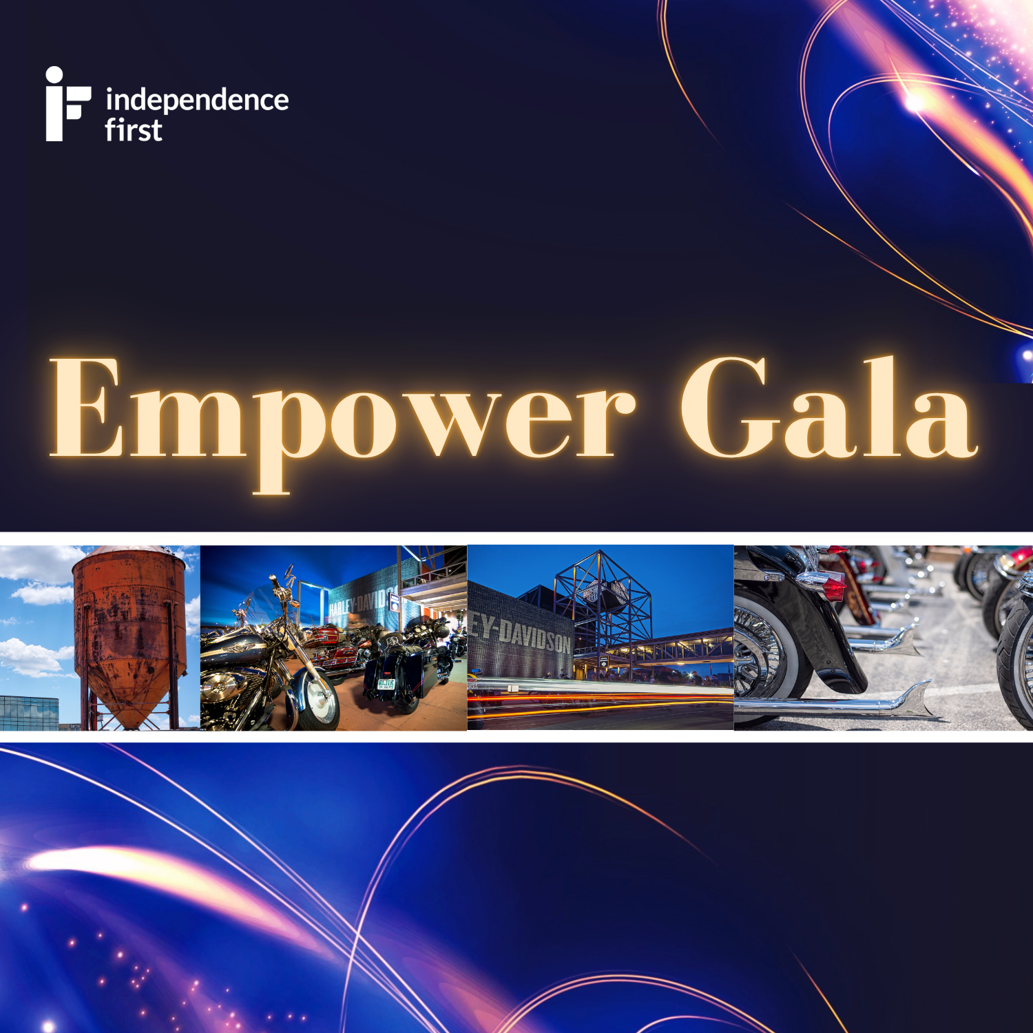 Graphic says Empower Gala 2025 with images of motorcycles and the Harley-Davidson Musuem