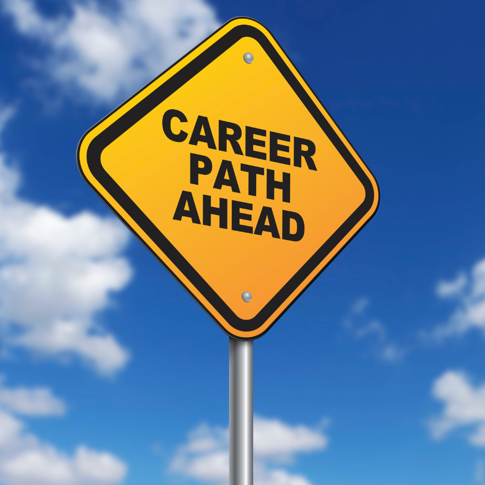 Image of a street sign that says, "Career path ahead."