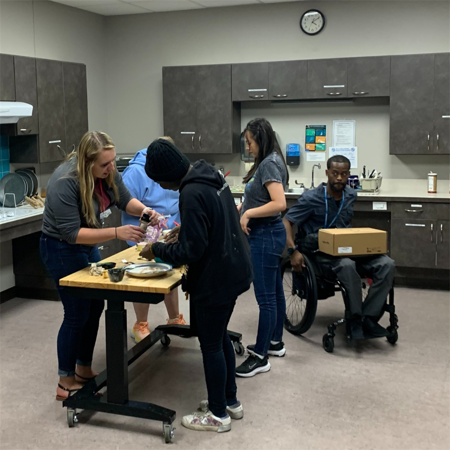 cooking class in the kitchen at Independence First
