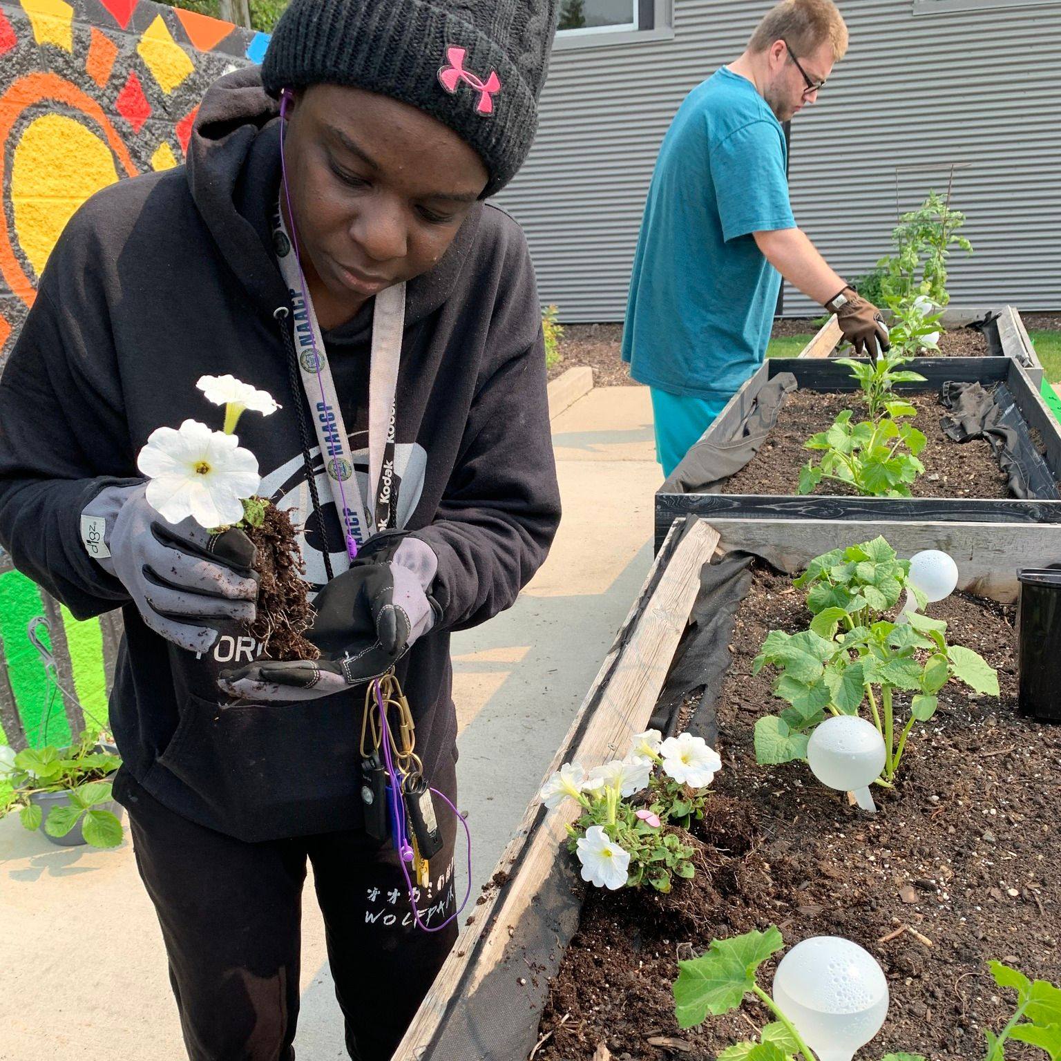 Participants plant flowers at independence first
