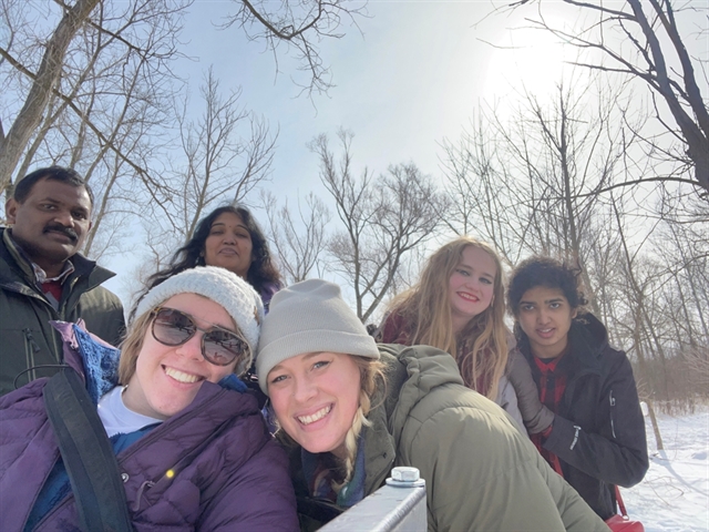 group selfie of hiking club on a winter hike