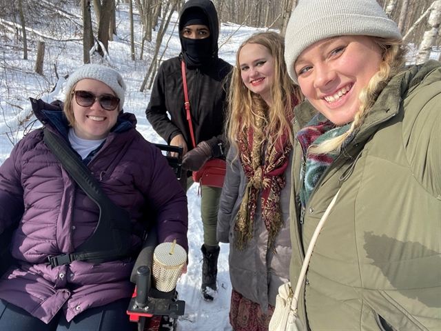 selfie group photo of hiking club in winter