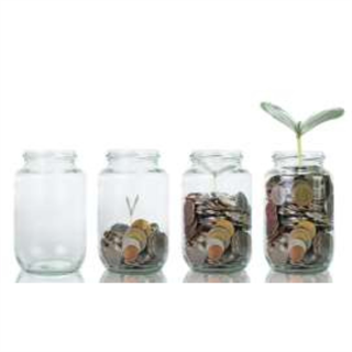 jars of coins with growing plants